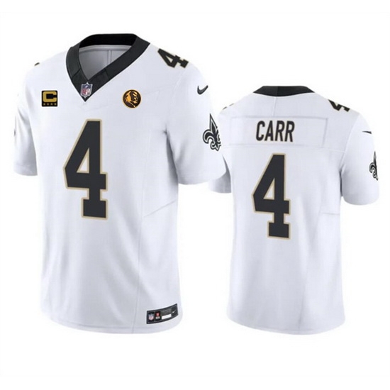 Men New Orleans Saints 4 Derek Carr White 2023 F U S E With 4 Star C Patch And John Madden Patch Vapor Limited Stitched Football Jersey Men New Orleans Saints 4 Derek Carr White 2023 F U S E With 4 Star C Patch And John Madden Patch Vapor Limited Stitched Football Jersey