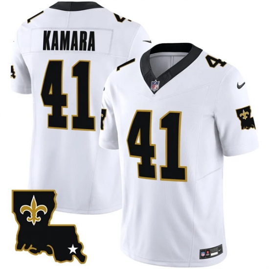 Men New Orleans Saints 41 Alvin Kamara White 2023 F U S E 1987 Legacy Vapor Stitched Jersey Men New Orleans Saints 41 Alvin Kamara White 2023 F U S E 1987 Legacy Vapor Stitched Jersey