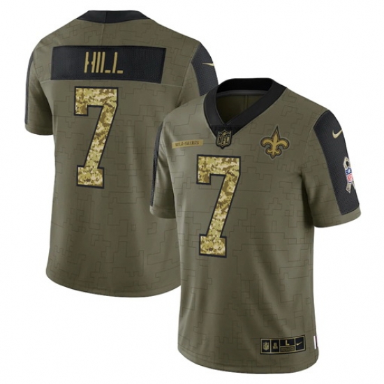 Men New Orleans Saints 7 Taysom Hill 2021 Salute To Service Olive Camo Limited Stitched Jersey Men New Orleans Saints 7 Taysom Hill 2021 Salute To Service Olive Camo Limited Stitched Jersey