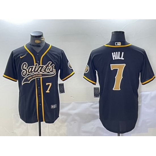 Men New Orleans Saints 7 Taysom Hill Black With Patch Cool Base Stitched Baseball Jersey 1 Men New Orleans Saints 7 Taysom Hill Black With Patch Cool Base Stitched Baseball Jersey 1