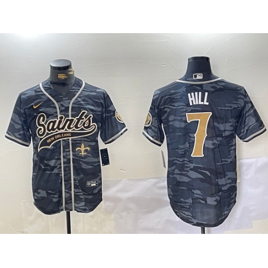 Men New Orleans Saints 7 Taysom Hill Grey Camo With Patch Cool Base Stitched Baseball Jersey 2 Men New Orleans Saints 7 Taysom Hill Grey Camo With Patch Cool Base Stitched Baseball Jersey 2