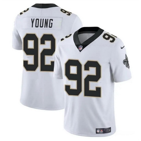 Men New Orleans Saints 92 Chase Young White Vapor Limited Stitched Football Jersey Men New Orleans Saints 92 Chase Young White Vapor Limited Stitched Football Jersey