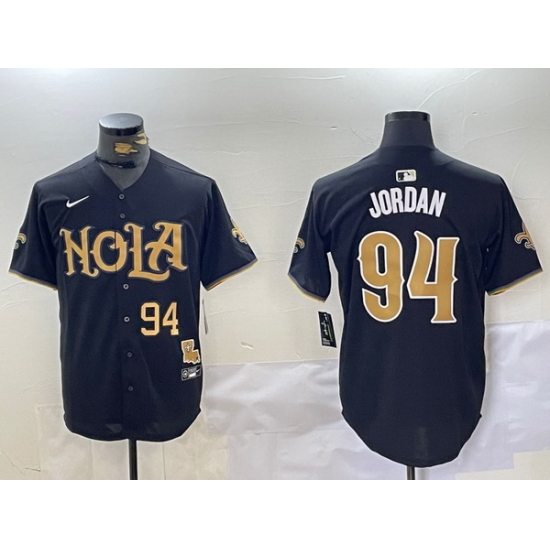 Men New Orleans Saints 94 Cameron Jordan Black Cool Base Stitched Baseball Jersey 1 Men New Orleans Saints 94 Cameron Jordan Black Cool Base Stitched Baseball Jersey 1