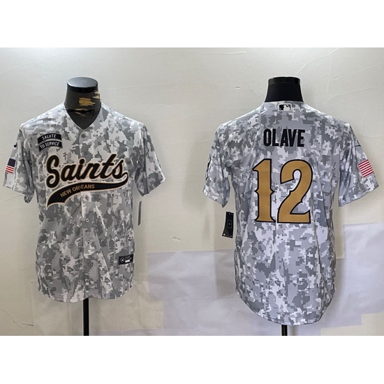Men New Orleans Saints Team 12 Chris Olave 2024 Arctic Camo Salute To Service Stitched Baseball Jersey Men New Orleans Saints Team 12 Chris Olave 2024 Arctic Camo Salute To Service Stitched Baseball Jersey