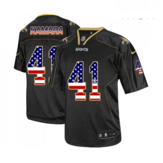 Mens New Orleans Saints 41 Alvin Kamara Elite Black USA Flag Fashion Football Jersey Mens New Orleans Saints 41 Alvin Kamara Elite Black USA Flag Fashion Football Jersey