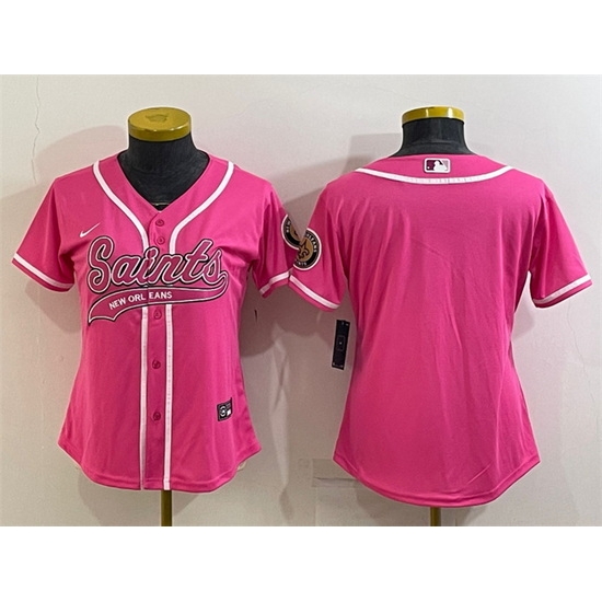 Women New Orleans Saints Blank Pink With Patch Cool Base Stitched Baseball Jersey Women New Orleans Saints Blank Pink With Patch Cool Base Stitched Baseball Jersey