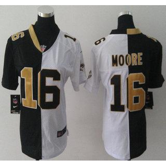 Womens Nike New Orleans Saints 16 Lance Moore Black and White Split NFL Jersey Womens Nike New Orleans Saints 16 Lance Moore Black and White Split NFL Jersey