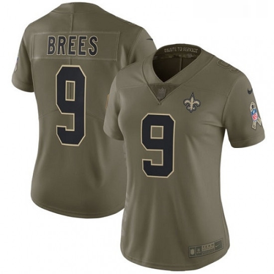 Womens Nike New Orleans Saints 9 Drew Brees Limited Olive 2017 Salute to Service NFL Jersey Womens Nike New Orleans Saints 9 Drew Brees Limited Olive 2017 Salute to Service NFL Jersey