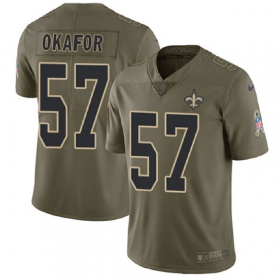 Youth Nike Saints #57 Alex Okafor Olive Stitched NFL Limited 2017 Salute to Service Jersey Youth Nike Saints #57 Alex Okafor Olive Stitched NFL Limited 2017 Salute to Service Jersey