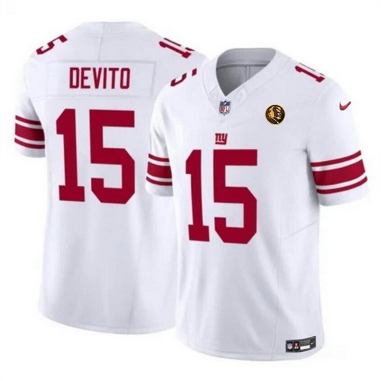 Men New York Giants 15 Tommy DeVito White 2023 F U S E With John Madden Patch Vapor Limited Stitched Football Jersey 948 Men New York Giants 15 Tommy DeVito White 2023 F U S E With John Madden Patch Vapor Limited Stitched Football Jersey 948