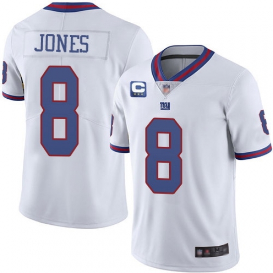 Men New York Giants 2022 #8 Daniel Jones White With 3-star C Patch Stitched NFL Jersey Men New York Giants 2022 #8 Daniel Jones White With 3-star C Patch Stitched NFL Jersey