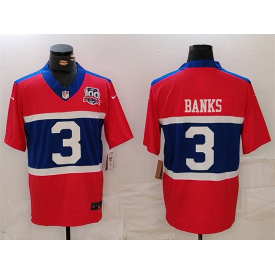 Men New York Giants 3 Deonte Banks Century Red 100TH Season Commemorative Patch Limited Stitched Football Jersey Men New York Giants 3 Deonte Banks Century Red 100TH Season Commemorative Patch Limited Stitched Football Jersey