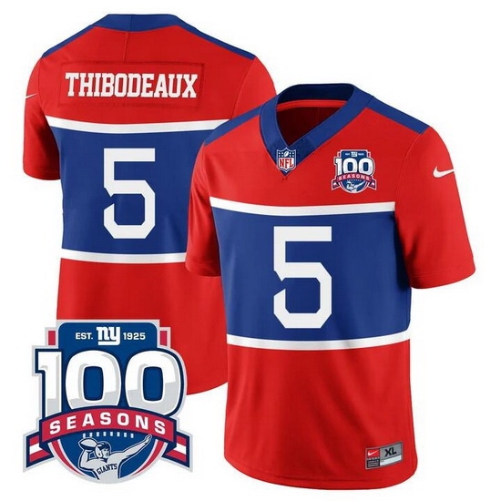 Men New York Giants 5 Kayvon Thibodeaux Century Red 100TH Season Commemorative Patch Limited Stitched Football Jersey Men New York Giants 5 Kayvon Thibodeaux Century Red 100TH Season Commemorative Patch Limited Stitched Football Jersey