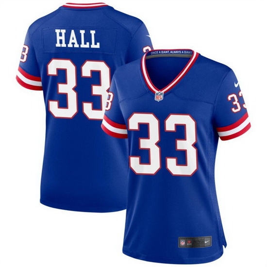 Women New York Giants 33 Hassan Hall Blue Throwback Stitched Jersey 28Run Small 29 Women New York Giants 33 Hassan Hall Blue Throwback Stitched Jersey 28Run Small 29