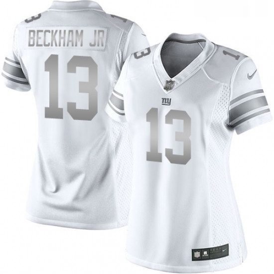 Womens Nike New York Giants 13 Odell Beckham Jr Limited White Platinum NFL Jersey Womens Nike New York Giants 13 Odell Beckham Jr Limited White Platinum NFL Jersey