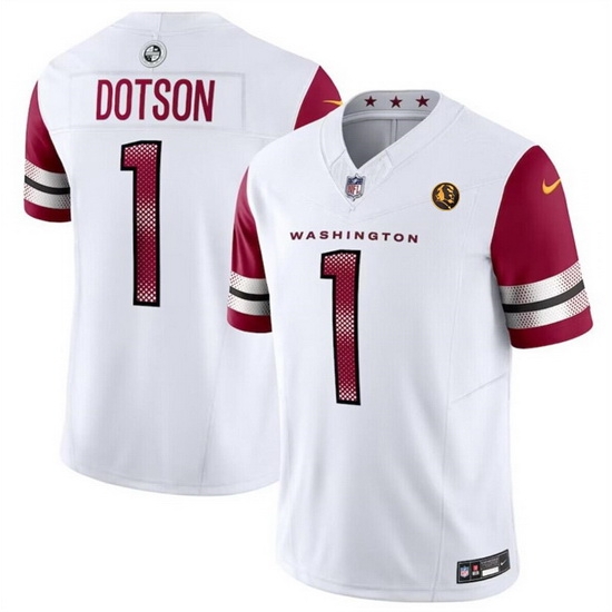 Men Washington Commanders 1 Jahan Dotson White 2023 F U S E With John Madden Patch Vapor Limited Stitched Football Jersey Men Washington Commanders 1 Jahan Dotson White 2023 F U S E With John Madden Patch Vapor Limited Stitched Football Jersey