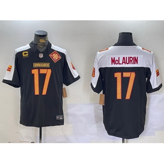 Men Washington Commanders 17 Terry McLaurin Black White 2023 F U S E With 4 Star C Patch 90th Anniversary Vapor Limited Stitched Football Jersey Men Washington Commanders 17 Terry McLaurin Black White 2023 F U S E With 4 Star C Patch 90th Anniversary Vapor Limited Stitched Football Jersey