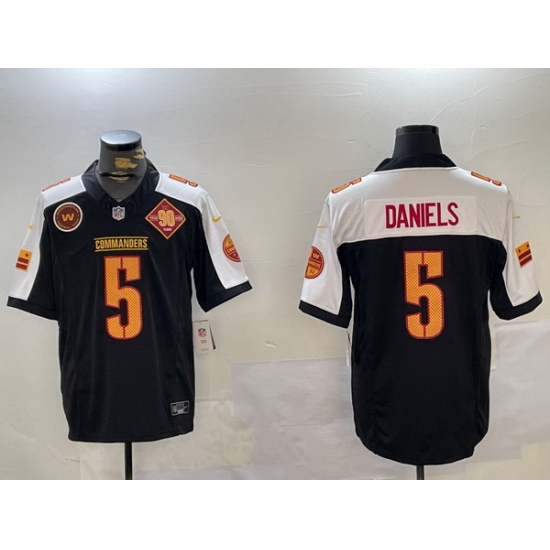 Men Washington Commanders 5 Jayden Daniels Black White 2024 F U S E 90th Anniversary Vapor Limited Stitched Football Jersey 60 Men Washington Commanders 5 Jayden Daniels Black White 2024 F U S E 90th Anniversary Vapor Limited Stitched Football Jersey 60