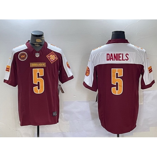 Men Washington Commanders 5 Jayden Daniels Burgundy White 2023 F U S E 90th Anniversary Vapor Limited Stitched Football Jersey 1 Men Washington Commanders 5 Jayden Daniels Burgundy White 2023 F U S E 90th Anniversary Vapor Limited Stitched Football Jersey 1