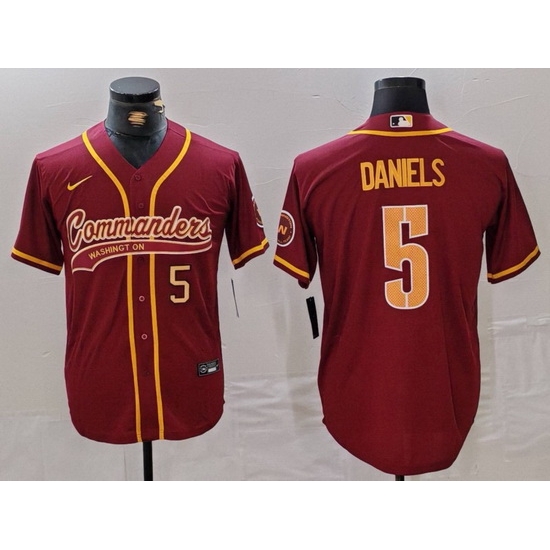 Men Washington Commanders 5 Jayden Daniels Burgundy With Patch Cool Base Stitched Baseball Jersey 1 Men Washington Commanders 5 Jayden Daniels Burgundy With Patch Cool Base Stitched Baseball Jersey 1