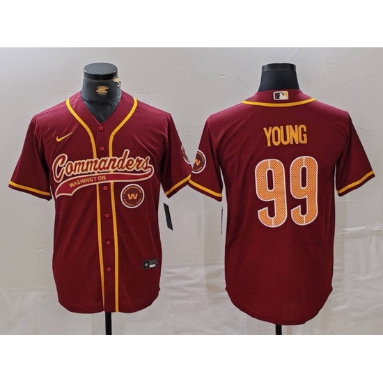 Men Washington Commanders 99 Chase Young Burgundy With Patch Cool Base Stitched Baseball Jersey 2 Men Washington Commanders 99 Chase Young Burgundy With Patch Cool Base Stitched Baseball Jersey 2