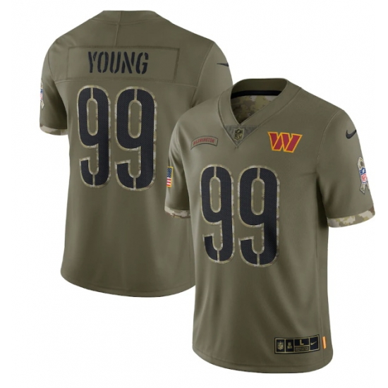 Men Washington Commanders 99 Chase Young Olive 2022 Salute To Service Limited Stitched Jersey Men Washington Commanders 99 Chase Young Olive 2022 Salute To Service Limited Stitched Jersey