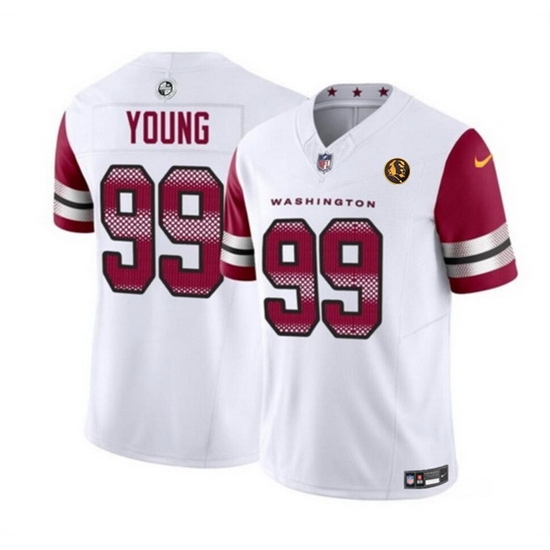Men Washington Commanders 99 Chase Young White 2023 F U S E With John Madden Patch Vapor Limited Stitched Football Jersey Men Washington Commanders 99 Chase Young White 2023 F U S E With John Madden Patch Vapor Limited Stitched Football Jersey
