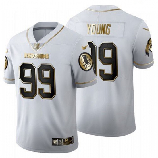 Men Washington Redskins Football Team 99 Chase Young White Golden Limited Jersey Men Washington Redskins Football Team 99 Chase Young White Golden Limited Jersey