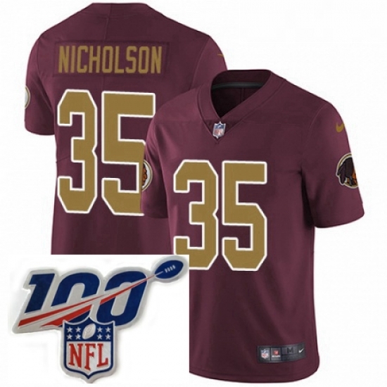 Mens Nike Washington Redskins 35 Montae Nicholson Burgundy RedGold Number Alternate 80TH Anniversary Vapor Untouchable Limited Stitched 100th anniversary N Mens Nike Washington Redskins 35 Montae Nicholson Burgundy RedGold Number Alternate 80TH Anniversary Vapor Untouchable Limited Stitched 100th anniversary N