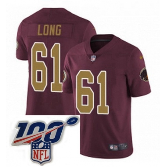 Mens Nike Washington Redskins 61 Spencer Long Burgundy RedGold Number Alternate 80TH Anniversary Vapor Untouchable Limited Stitched 100th anniversary Neck Mens Nike Washington Redskins 61 Spencer Long Burgundy RedGold Number Alternate 80TH Anniversary Vapor Untouchable Limited Stitched 100th anniversary Neck