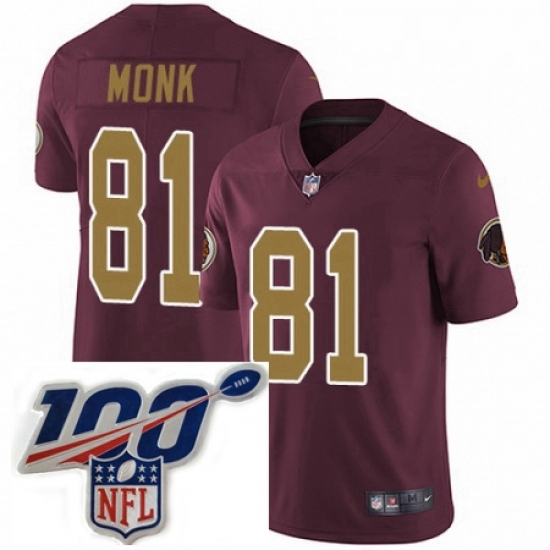Mens Nike Washington Redskins 81 Art Monk Burgundy RedGold Number Alternate 80TH Anniversary Vapor Untouchable Limited Stitched 100th anniversary Neck Patc Mens Nike Washington Redskins 81 Art Monk Burgundy RedGold Number Alternate 80TH Anniversary Vapor Untouchable Limited Stitched 100th anniversary Neck Patc