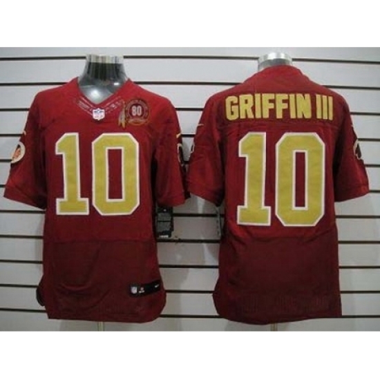 Nike Washington Redskins 10 Robert Griffin III Red Elite 80TH Patch Gold Number NFL Jersey Nike Washington Redskins 10 Robert Griffin III Red Elite 80TH Patch Gold Number NFL Jersey