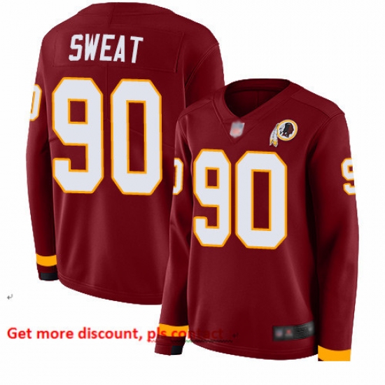 Redskins 90 Montez Sweat Burgundy Red Team Color Women Stitched Football Limited Therma Long Sleeve Jersey Redskins 90 Montez Sweat Burgundy Red Team Color Women Stitched Football Limited Therma Long Sleeve Jersey