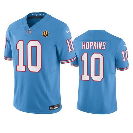 Men Tennessee Titans 10 DeAndre Hopkins Blue 2023 F U S E Throwback With John Madden Patch Vapor Limited Stitched Football Jersey Men Tennessee Titans 10 DeAndre Hopkins Blue 2023 F U S E Throwback With John Madden Patch Vapor Limited Stitched Football Jersey