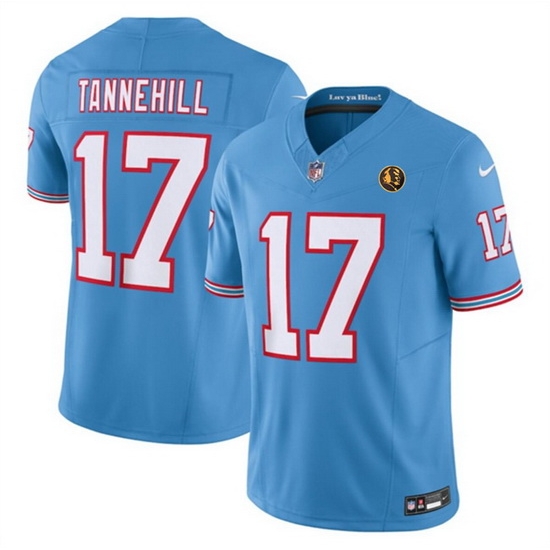 Men Tennessee Titans 17 Ryan Tannehill Blue 2023 F U S E Throwback With John Madden Patch Vapor Limited Stitched Football Jersey Men Tennessee Titans 17 Ryan Tannehill Blue 2023 F U S E Throwback With John Madden Patch Vapor Limited Stitched Football Jersey