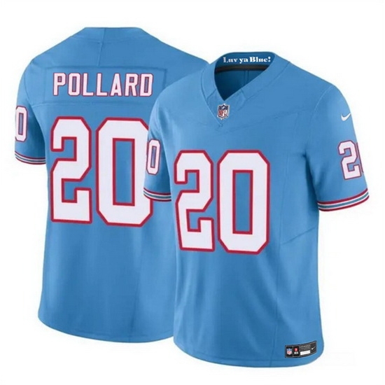 Men Tennessee Titans 20 Tony Pollard Blue 2023 F U S E Throwback Limited Stitched Football Jersey Men Tennessee Titans 20 Tony Pollard Blue 2023 F U S E Throwback Limited Stitched Football Jersey