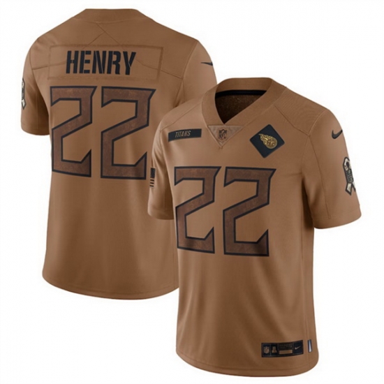 Men Tennessee Titans 22 Derrick Henry 2023 Brown Salute To Service Limited Stitched Football Jersey Men Tennessee Titans 22 Derrick Henry 2023 Brown Salute To Service Limited Stitched Football Jersey