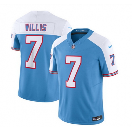 Men Tennessee Titans 7 Malik Willis Blue White 2023 F U S E Vapor Limited Throwback Stitched Football Jersey Men Tennessee Titans 7 Malik Willis Blue White 2023 F U S E Vapor Limited Throwback Stitched Football Jersey