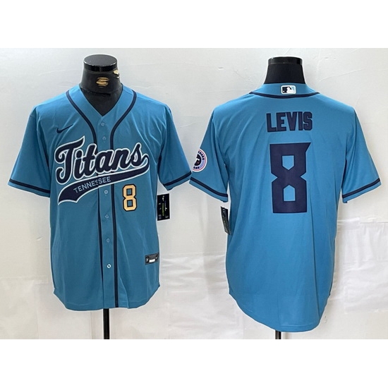 Men Tennessee Titans 8 Will Levis Blue With Patch Cool Base Stitched Baseball Jersey 2 Men Tennessee Titans 8 Will Levis Blue With Patch Cool Base Stitched Baseball Jersey 2