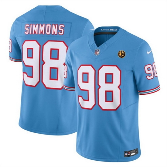Men Tennessee Titans 98 Jeffery Simmons Blue 2023 F U S E Throwback With John Madden Patch Vapor Limited Stitched Football Jersey Men Tennessee Titans 98 Jeffery Simmons Blue 2023 F U S E Throwback With John Madden Patch Vapor Limited Stitched Football Jersey