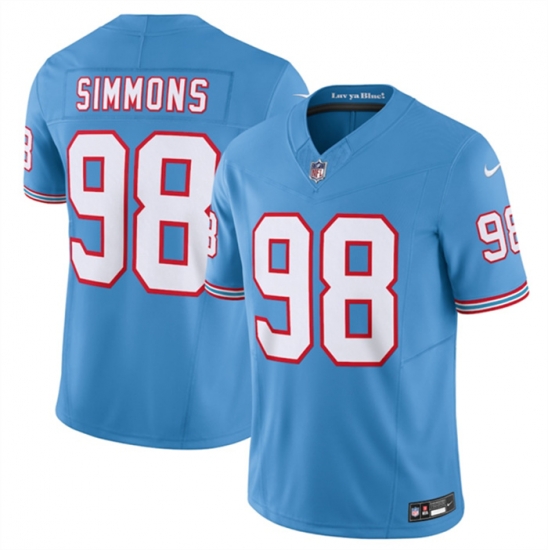 Men Tennessee Titans 98 Jeffery Simmons Light Blue 2023 F U S E Vapor Limited Throwback Stitched Football Jersey Men Tennessee Titans 98 Jeffery Simmons Light Blue 2023 F U S E Vapor Limited Throwback Stitched Football Jersey
