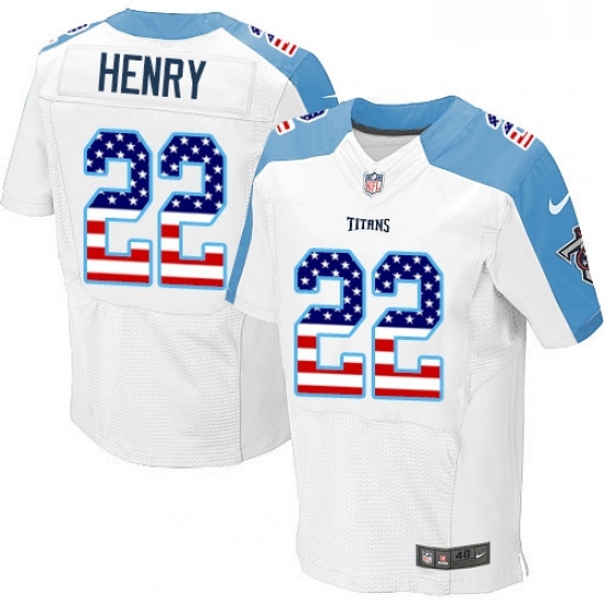 Mens Nike Tennessee Titans 22 Derrick Henry Elite White Road USA Flag Fashion NFL Jersey Mens Nike Tennessee Titans 22 Derrick Henry Elite White Road USA Flag Fashion NFL Jersey