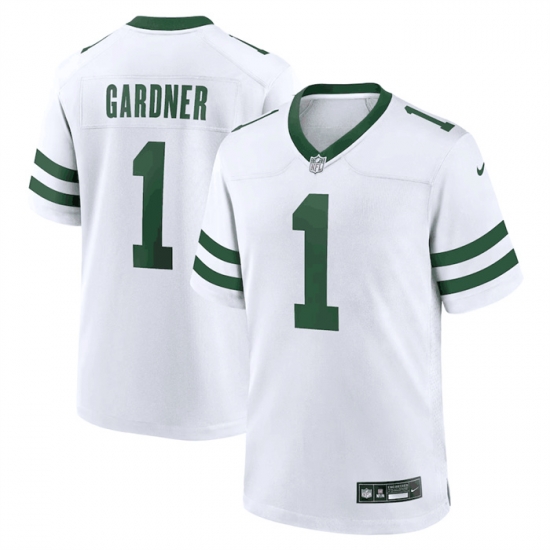 Men New York Jets 1 Ahmad Sauce Gardner White Throwback Player Stitched Game Jersey Men New York Jets 1 Ahmad Sauce Gardner White Throwback Player Stitched Game Jersey