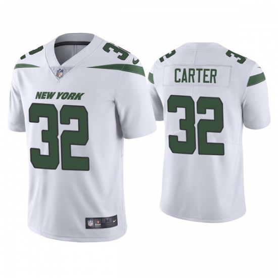 Men New York Jets 32 Michael Carter 2021 White Vapor Untouchable Limited Stitched Jersey Men New York Jets 32 Michael Carter 2021 White Vapor Untouchable Limited Stitched Jersey