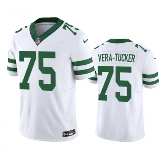 Men New York Jets 75 Alijah Vera Tucker White 2023 F U S E Vapor Limited Throwback Stitched Football Jersey Men New York Jets 75 Alijah Vera Tucker White 2023 F U S E Vapor Limited Throwback Stitched Football Jersey