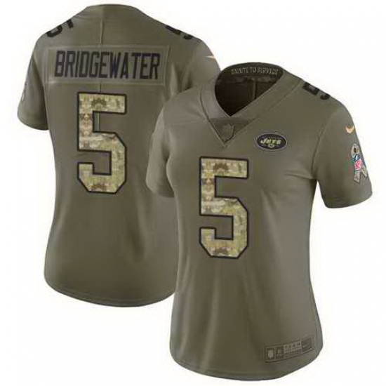 Nike Jets 5 Teddy Bridgewater Olive Camo Women Salute To Service Limited Jersey Nike Jets 5 Teddy Bridgewater Olive Camo Women Salute To Service Limited Jersey