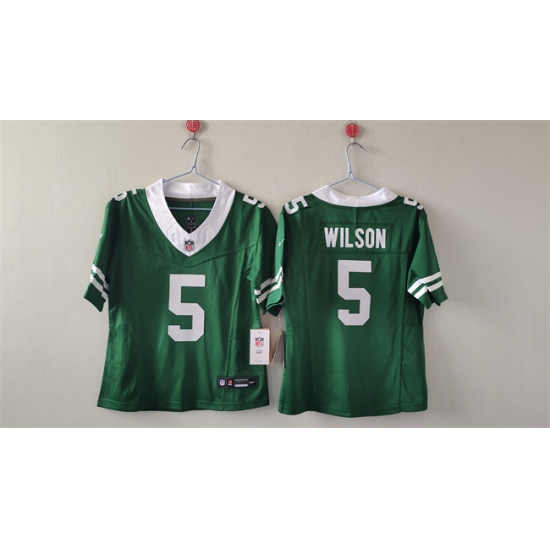 Women New York Jets 5 Garrett Wilson Green 2024 F U S E Vapor Stitched Football Jersey Women New York Jets 5 Garrett Wilson Green 2024 F U S E Vapor Stitched Football Jersey