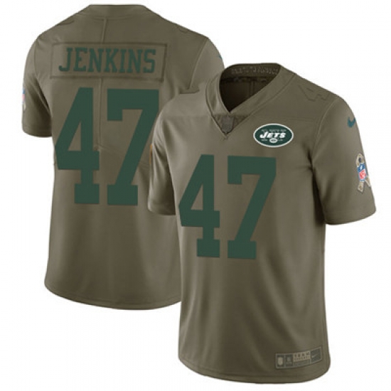 Youth Nike Jets #47 Jordan Jenkins Olive Stitched NFL Limited 2017 Salute to Service Jersey Youth Nike Jets #47 Jordan Jenkins Olive Stitched NFL Limited 2017 Salute to Service Jersey