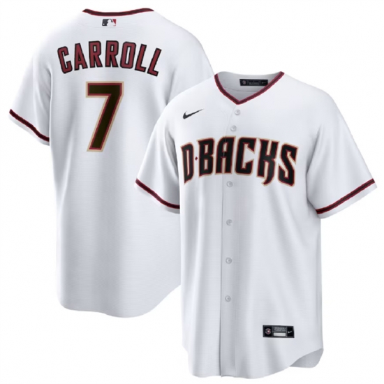 Men Arizona Diamondbacks 7 Corbin Carroll White Cool Base Stitched Baseball Jersey Men Arizona Diamondbacks 7 Corbin Carroll White Cool Base Stitched Baseball Jersey