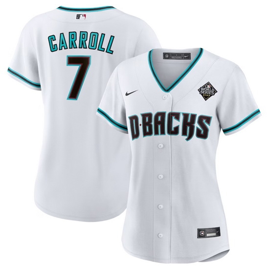 Women Arizona Diamondbacks 7 Corbin Carroll White 2023 World Series Stitched Baseball Jersey 28Run Small 29 Women Arizona Diamondbacks 7 Corbin Carroll White 2023 World Series Stitched Baseball Jersey 28Run Small 29